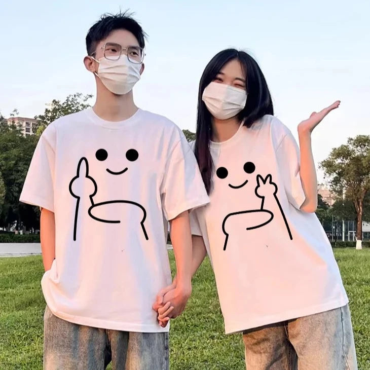 Couples Matching Over Size Funny Facial Expressions T-Shirts