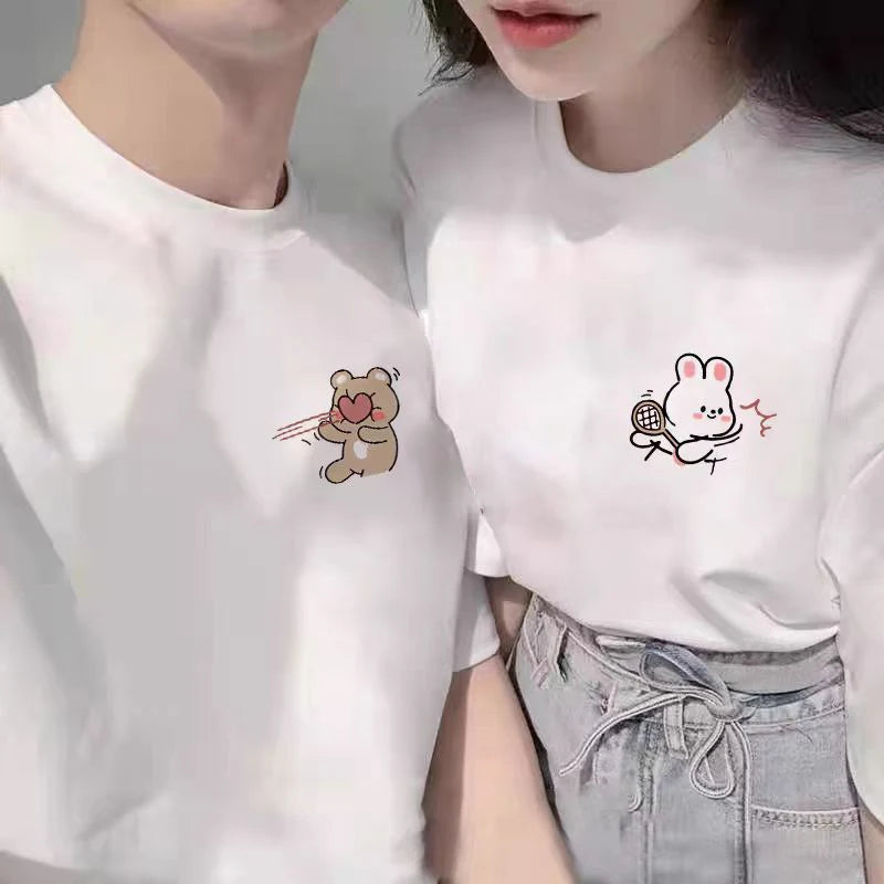 Couples Matching Cartoon Tennis Rabbit T-Shirts