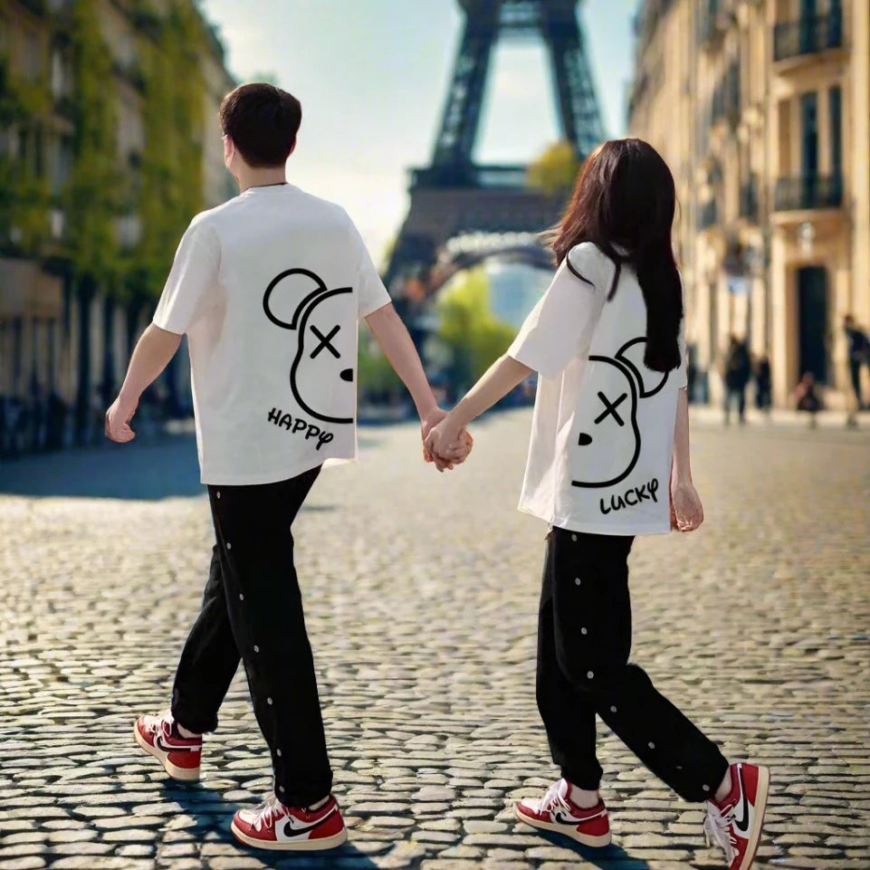 Couples Matching Oversize Bears Happy Lucky T-Shirts