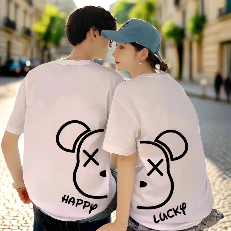 Couples Matching Oversize Bears Happy Lucky T-Shirts