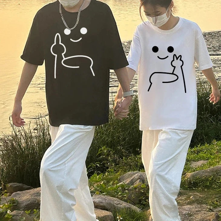 Couples Matching Over Size Funny Facial Expressions T-Shirts