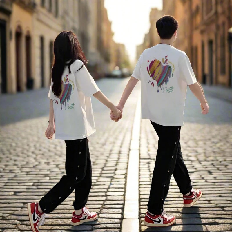 Couples Matching Mr. & Mrs. Heart Print T-Shirts